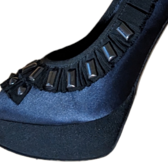 Tori Burch Erinn Satin platform size 9m. Navy blue black studs peek a boo toe - Picture 8 of 8